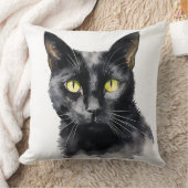 美しい水彩黒猫顔 クッション (ブランケット)