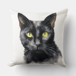 美しい水彩黒猫顔 クッション