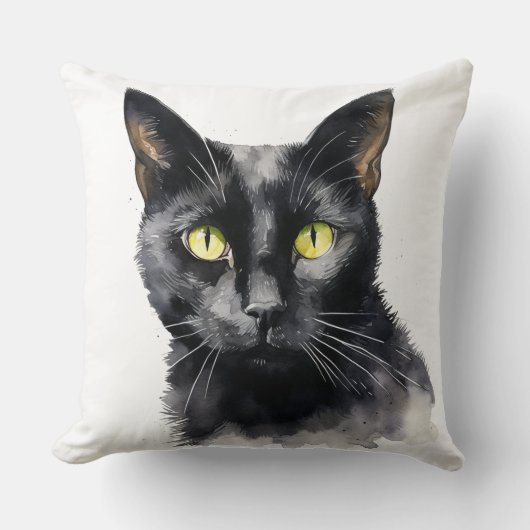 美しい水彩黒猫顔 クッション (正面)