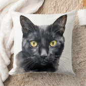 美しい水彩黒猫顔 クッション (ブランケット)