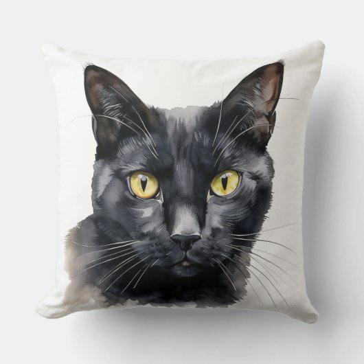 美しい水彩黒猫顔 クッション (正面)