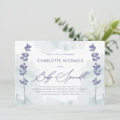 美しい水色とスクリプトかわいらしベビー散布 招待状 (スタンド正面)