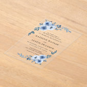 美しい水色のほこりっぽい青いフローラ結婚 アクリル招待状 (レイダウン)