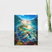 美しい水色のウミガメのグリーティングカード カード (正面)