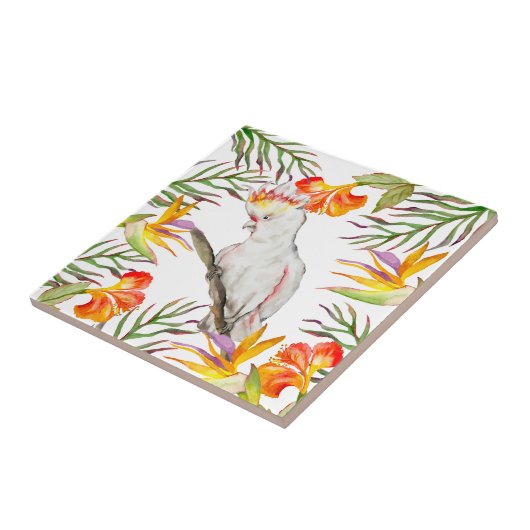 美しい水色のオウムの手のスケッチ タイル (側面)