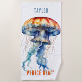 美しい水色のクラゲパーソナライズされた。 ビーチタオル
