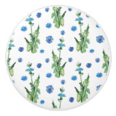 美しい水色のコーンフラワーパターン セラミックノブ (正面)