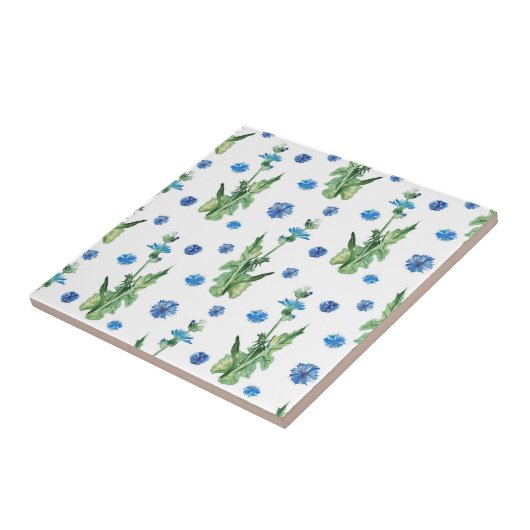 美しい水色のコーンフラワーパターン タイル (側面)