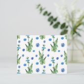 美しい水色のコーンフラワーパターン ポストカード (スタンド正面)