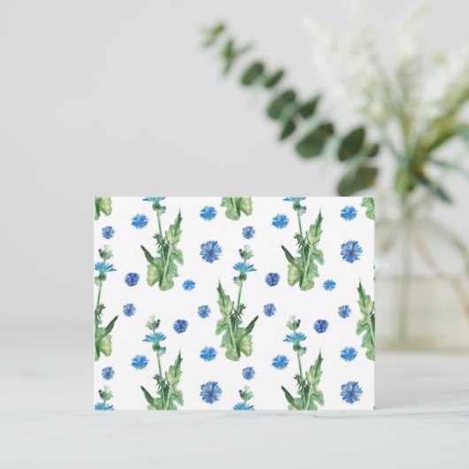 美しい水色のコーンフラワーパターン ポストカード (スタンド正面)