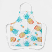 美しい水色のトロピカルフルーツパイナップルパターン エプロン (正面)