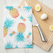 美しい水色のトロピカルフルーツパイナップルパターン キッチンタオル (四つ折り)