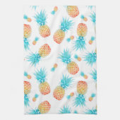 美しい水色のトロピカルフルーツパイナップルパターン キッチンタオル (縦)