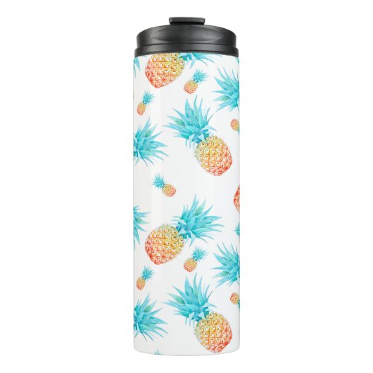 美しい水色のトロピカルフルーツパイナップルパターン タンブラー (正面)