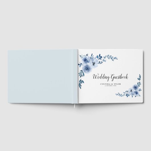 美しい水色のフローラブルー結婚のゲストブック ゲストブック (全面)