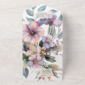 美しい水色のフローラ結婚ズ オールインワン招待状 (外側)