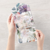 美しい水色のフローラ結婚ズ オールインワン招待状 (貼ってはがせる)