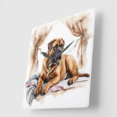 美しい水色のベルボエルドッグ スクエア壁時計 (傾斜)