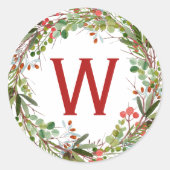 美しい水色のリース冬のクリスマス ラウンドシール (正面)