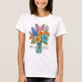 美しい水色のワイルドフロー付きジャーカスタムル Tシャツ (正面)