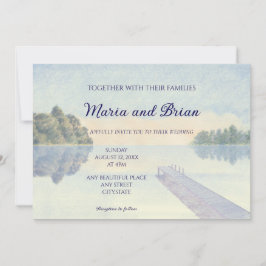 美しい水色の夕日の結婚湖 招待状