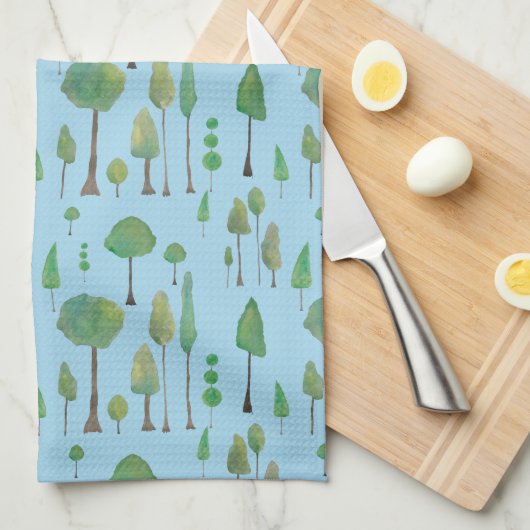美しい水色の木 キッチンタオル (四つ折り)