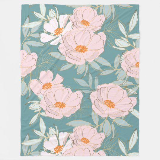 美しい水色の甘い植物性ブルーピンクファイル フリースブランケット (正面)