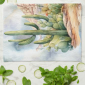 美しい水色の砂漠のサボテンの風景 キッチンタオル (折り畳み)