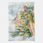 美しい水色の砂漠のサボテンの風景 キッチンタオル (縦)