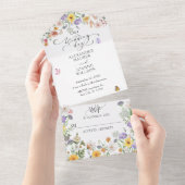 美しい水色の結婚花 オールインワン招待状 (貼ってはがせる)