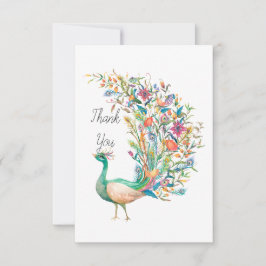 美しい水色の緑の孔雀 サンキューカード