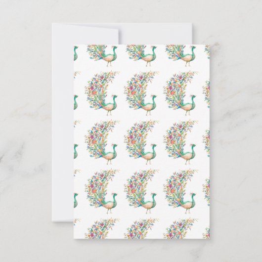 美しい水色の緑の孔雀 サンキューカード (裏面)