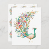 美しい水色の緑の孔雀 ノートカード (正面/裏面)