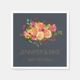 美しい水色の花デザイン スタンダードカクテルナプキン