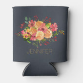 美しい水色の花デザイン 缶クーラー (正面)