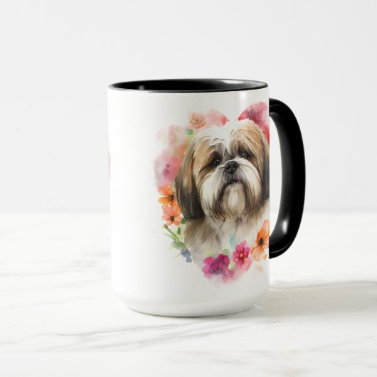 美しい水色の茶色の白ラサアプソドッグ マグカップ (正面右)