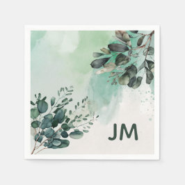 美しい水色の葉デザイン スタンダードカクテルナプキン