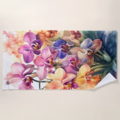 美しい水色の蘭 ビーチタオル (正面)