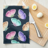 美しい水色の蝶パターン キッチンタオル (四つ折り)