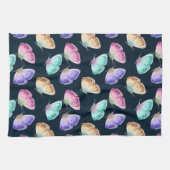 美しい水色の蝶パターン キッチンタオル (横)