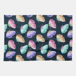 美しい水色の蝶パターン キッチンタオル