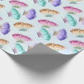 美しい水色の蝶パターン ラッピングペーパー (角)