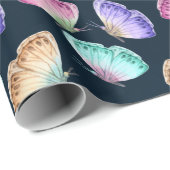 美しい水色の蝶パターン ラッピングペーパー (ロールコーナー)