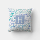 美しい水色の蝶モノグラムの クッション (正面)