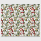美しい水色の雪だるまクリスマス ラッピングペーパー (フラット)