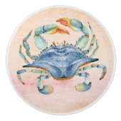 美しい水色の青いカニ美しいシェル セラミックノブ (正面)