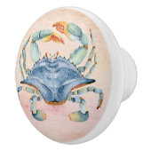 美しい水色の青いカニ美しいシェル セラミックノブ (右)