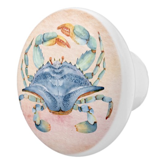 美しい水色の青いカニ美しいシェル セラミックノブ (右)