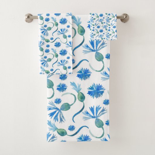 美しい水色の青いコーンフラワー バスタオルセット (インサイチュ)