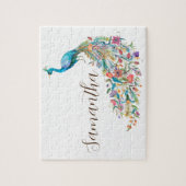 美しい水色の青い孔雀I ジグソーパズル (縦)